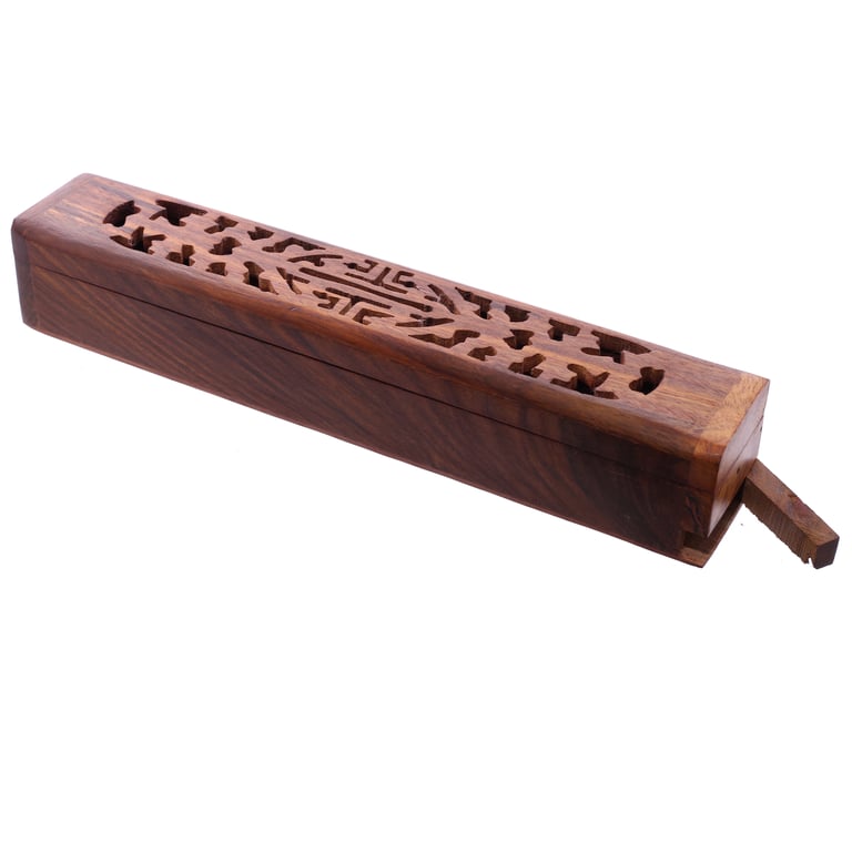 Sheesham Wood Carved Decorative Incense Box for Sticks and Cones Storage