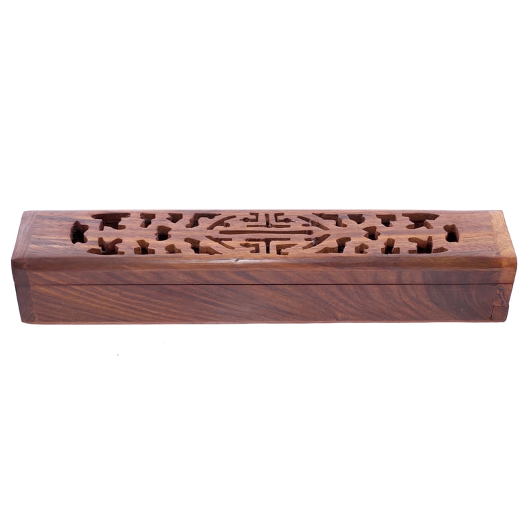 Sheesham Wood Carved Decorative Incense Box for Sticks and Cones Storage