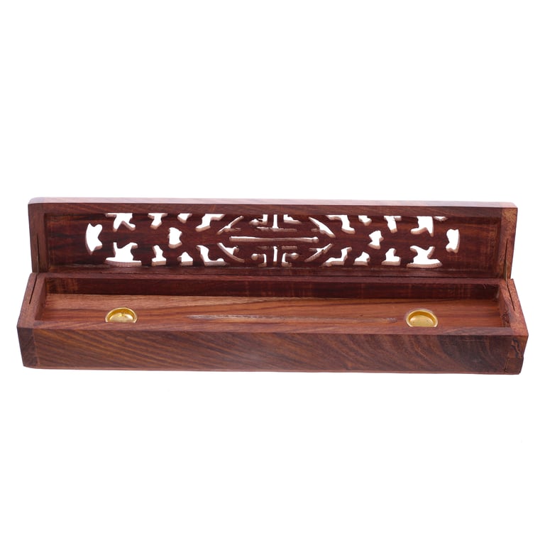Sheesham Wood Carved Decorative Incense Box for Sticks and Cones Storage