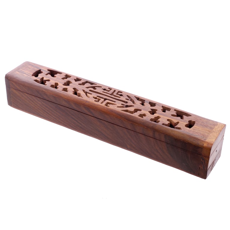 Sheesham Wood Carved Decorative Incense Box for Sticks and Cones Storage
