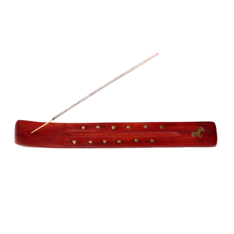 Mango Wood Incense Burner - Wooden Ash Catcher & Decorative Holder for Incense Sticks