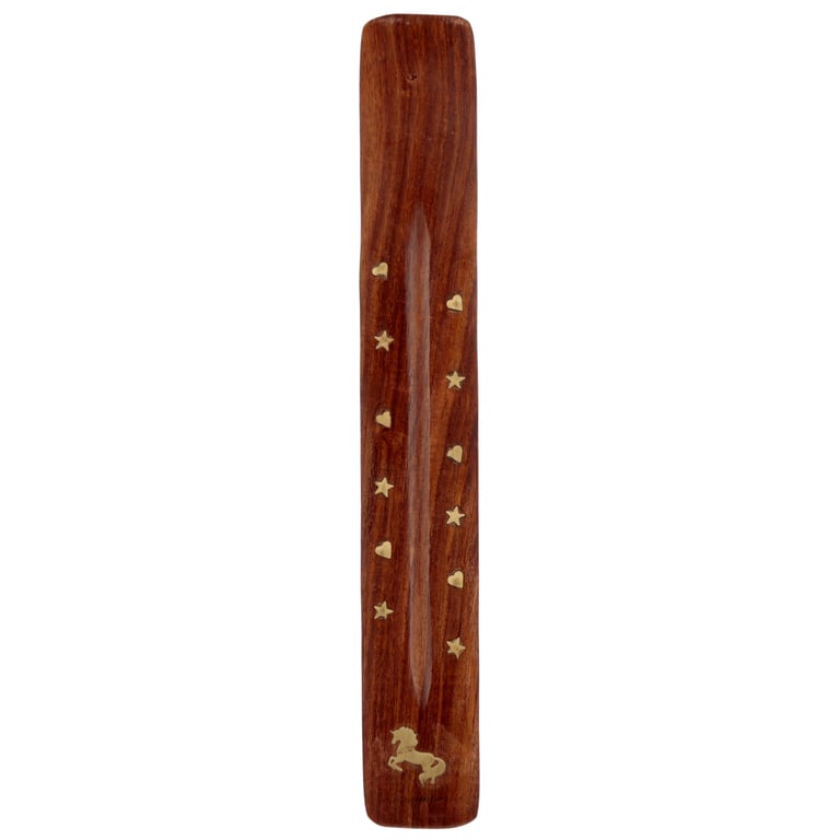 Sheesham Wood Unicorn Incense Burner with Metal Ash Catcher Holder