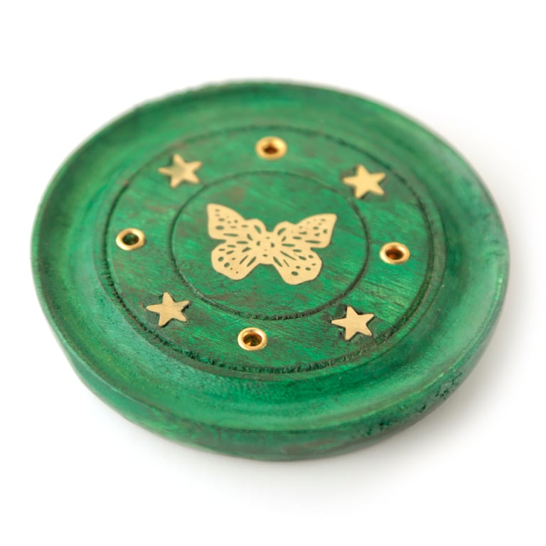 Wooden Butterfly Incense Burner with Ash Catcher - Decorative Wooden Holder for Incense Sticks and Cones