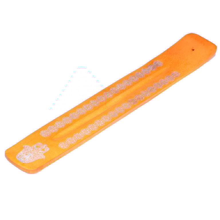 Mango Wood Hamsa Palm Inlay Incense Sticks Burner with Ashcatcher Holder