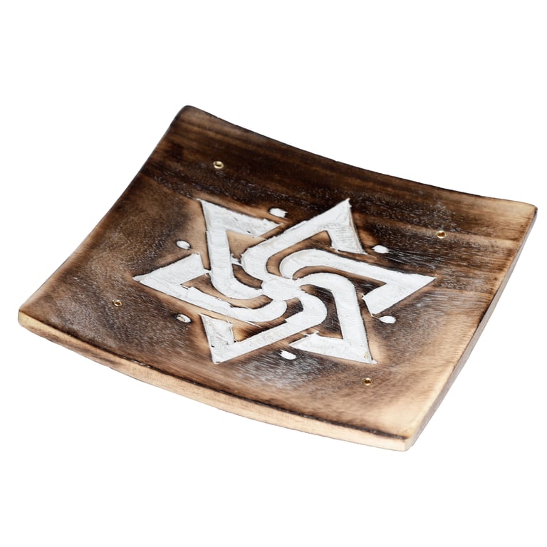Mango Wood Geometric Ashcatcher Incense Sticks Burner