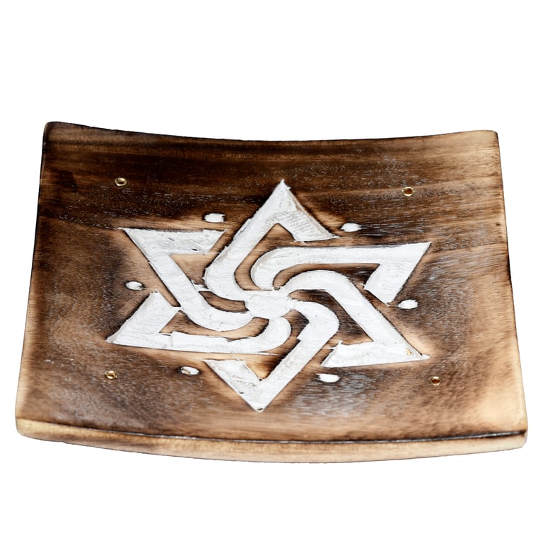 Mango Wood Geometric Ashcatcher Incense Sticks Burner