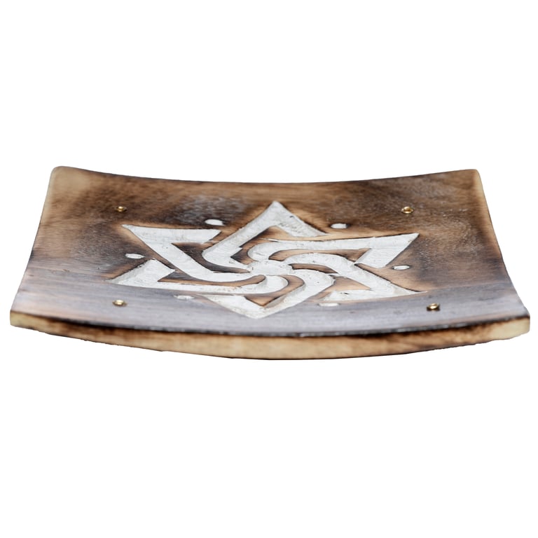 Mango Wood Geometric Ashcatcher Incense Sticks Burner