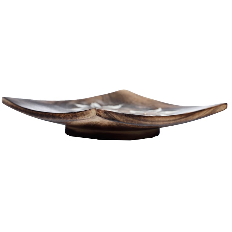Mango Wood Square Carved Flowers Ashcatcher Incense Burner Holder Stand