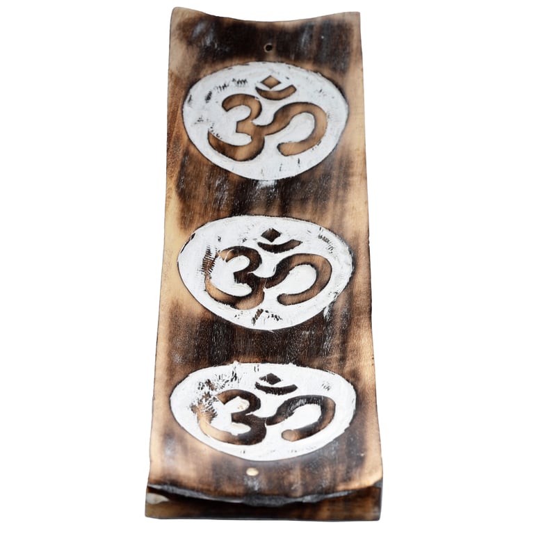 Mango Wood Ash Catcher Om Design Inlay Incense Stick Holder Tray