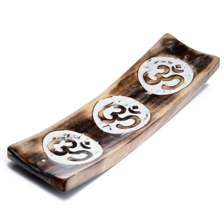 Mango Wood Ash Catcher Om Design Inlay Incense Stick Holder Tray