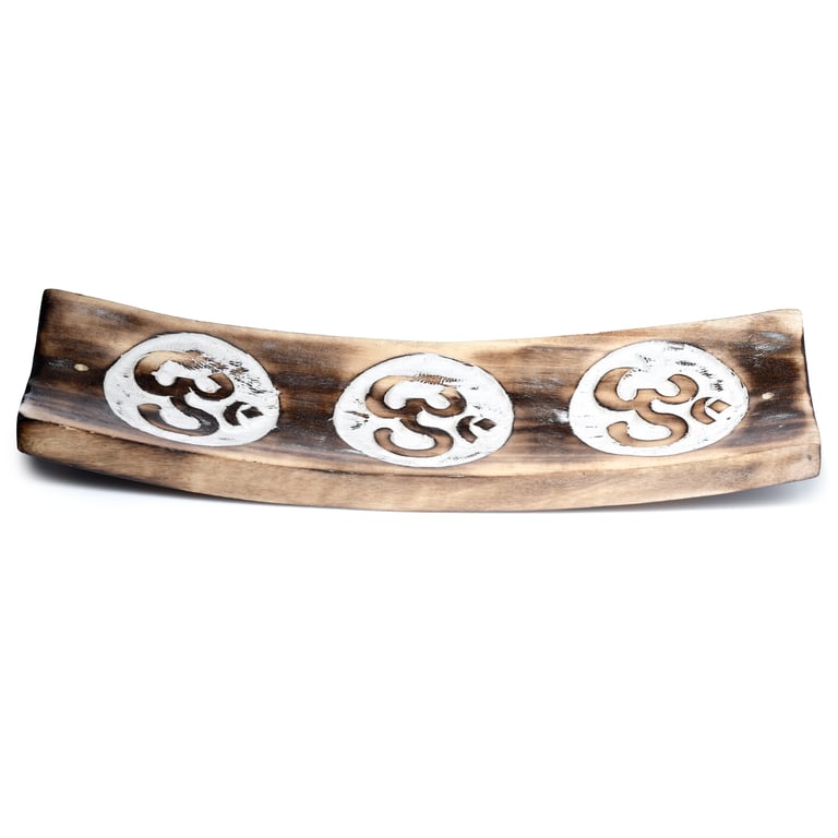 Mango Wood Ash Catcher Om Design Inlay Incense Stick Holder Tray