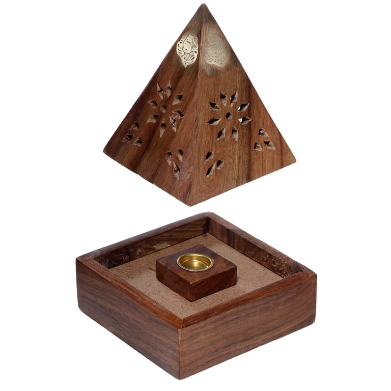 Sheesham Wood Incense Burner Box with Buddha & Fretwork Design