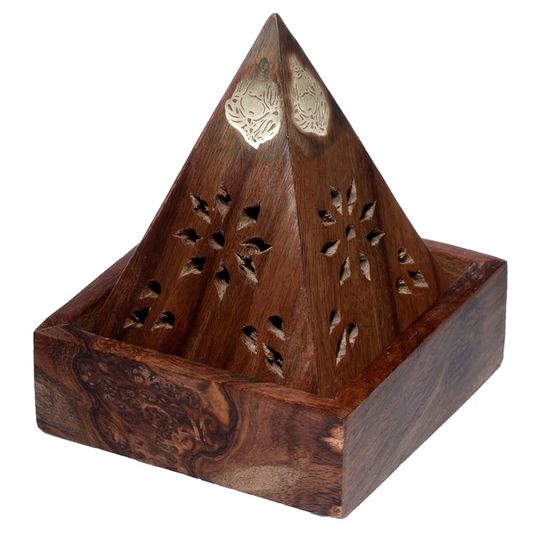 Sheesham Wood Incense Burner Box with Buddha & Fretwork Design