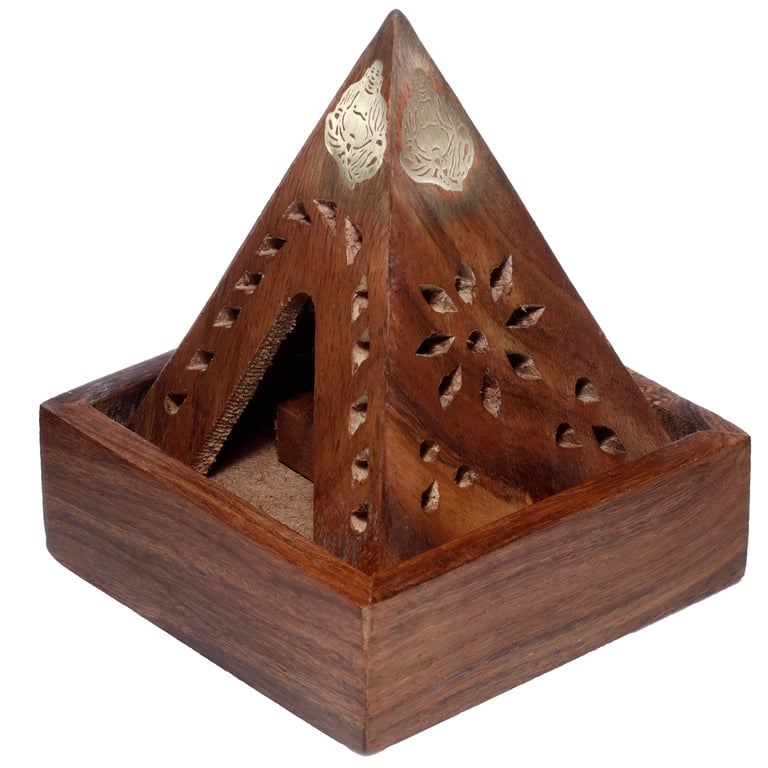 Sheesham Wood Incense Burner Box with Buddha & Fretwork Design