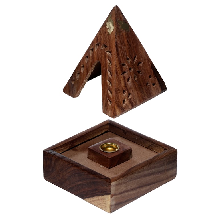 Sheesham Wood Incense Burner Box with Elephant Design and Storage