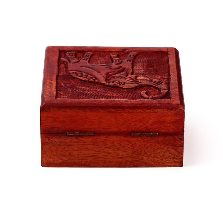 Mango Wood Carved Elephant Trinket Storage Box - Home Decor