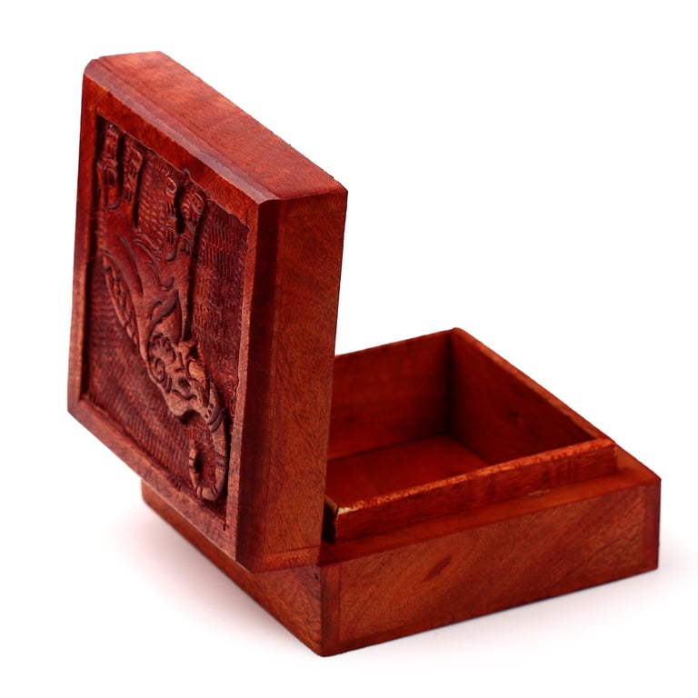 Mango Wood Carved Elephant Trinket Storage Box - Home Decor