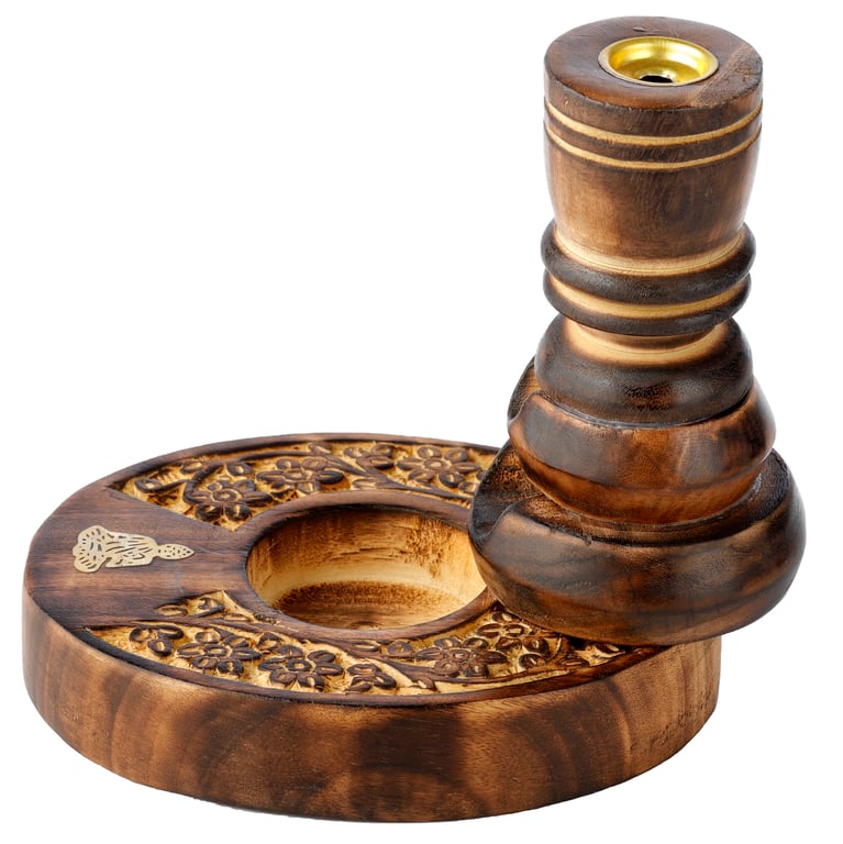 Mango Wood Backflow Incense Burner - Flower Garden Buddha