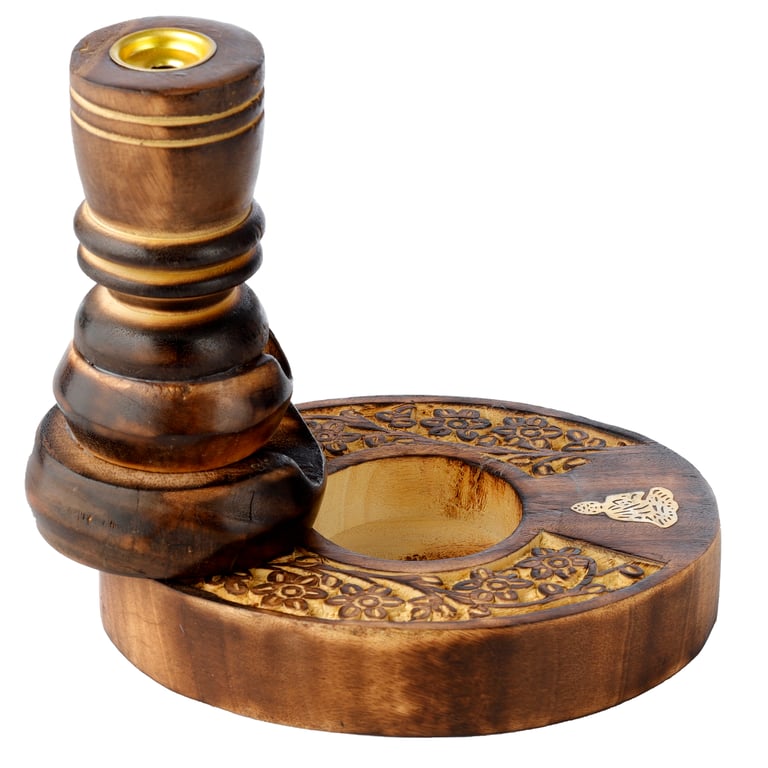 Mango Wood Backflow Incense Burner - Flower Garden Buddha