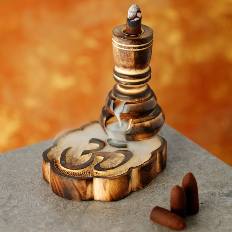 Mango Wood Backflow Incense Burner - Natural Meditation Tool