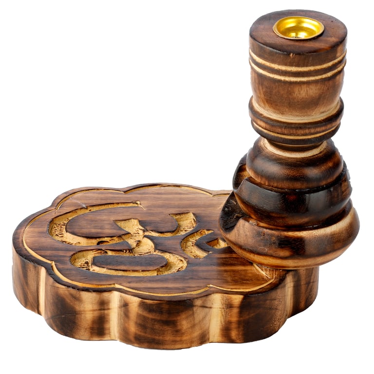 Mango Wood Backflow Incense Burner - Om Symbol