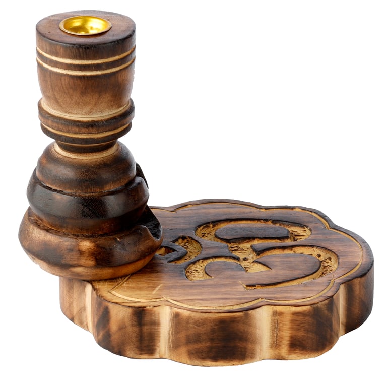 Mango Wood Backflow Incense Burner - Om Symbol