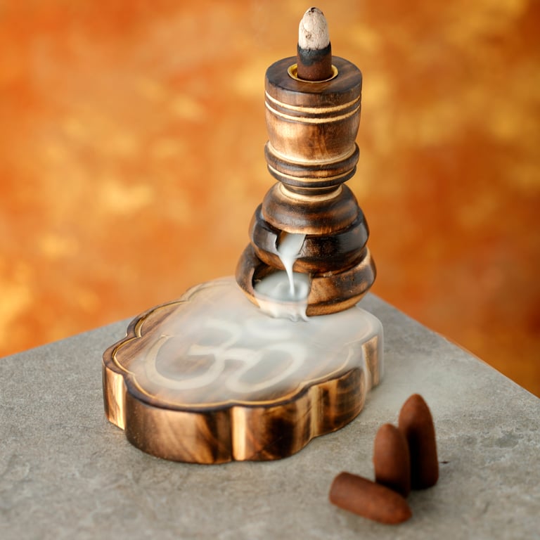 Mango Wood Backflow Incense Burner - Om Symbol