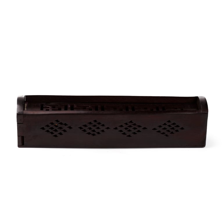 Mango Wood Incense Burner Box - Tree of Life, Wooden and Metal Holder for Sticks and Cones