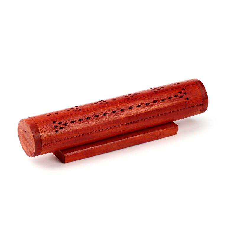 Mango Wood Round Fretwork Incense Burner Box - Wood and Metal Construction