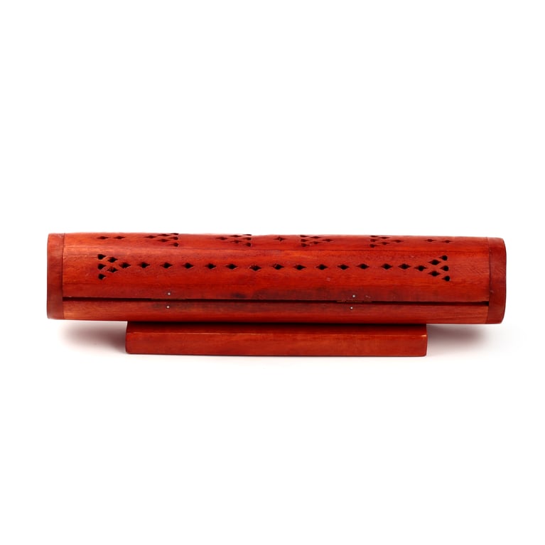 Mango Wood Round Fretwork Incense Burner Box - Wood and Metal Construction