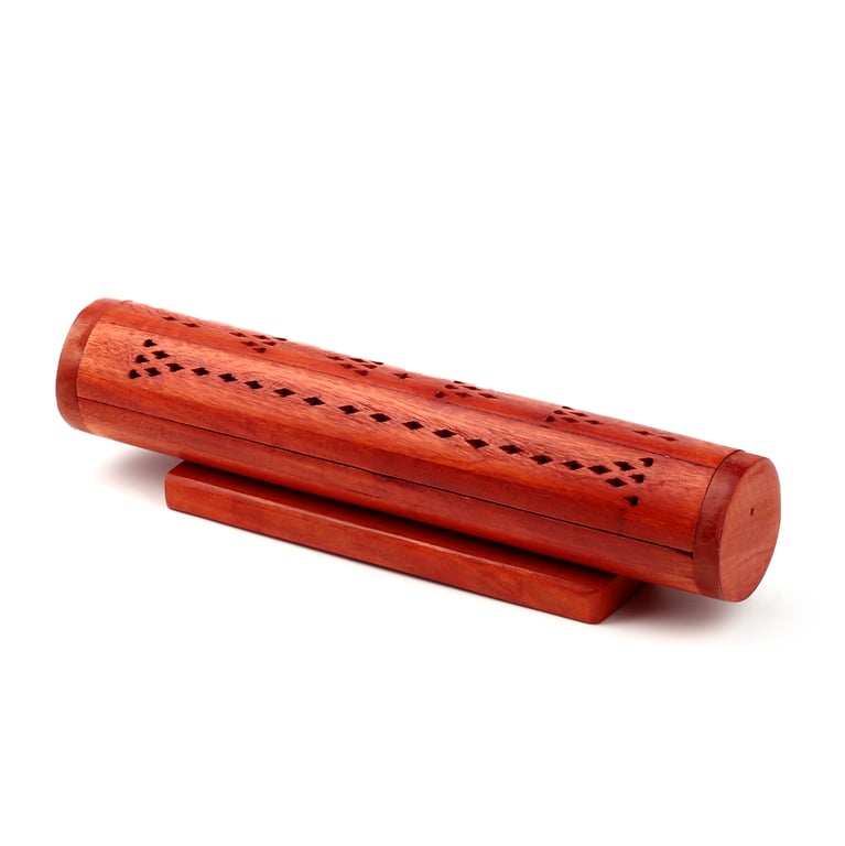 Mango Wood Round Fretwork Incense Burner Box - Wood and Metal Construction