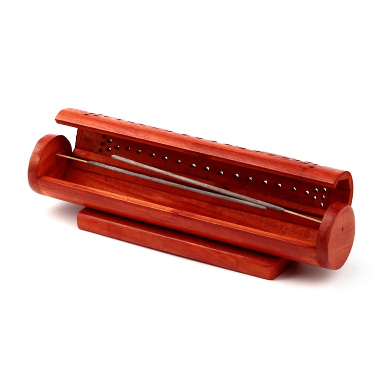 Mango Wood Round Fretwork Incense Burner Box - Wood and Metal Construction