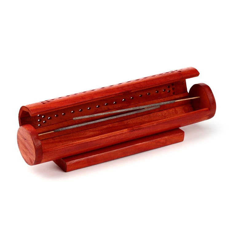 Mango Wood Round Fretwork Incense Burner Box - Wood and Metal Construction