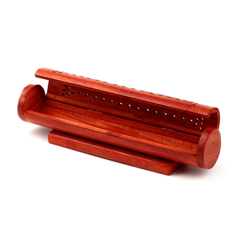 Mango Wood Round Fretwork Incense Burner Box - Wood and Metal Construction