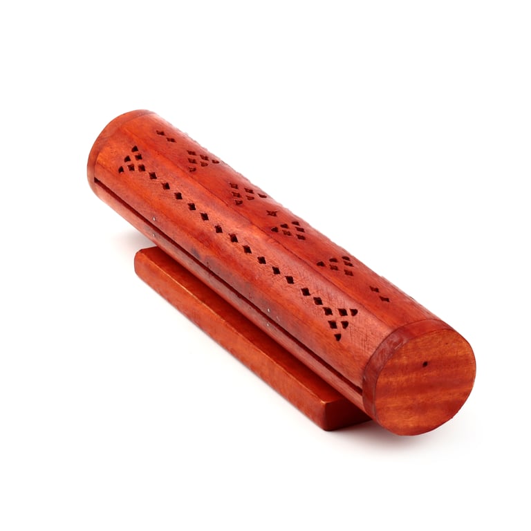 Mango Wood Round Fretwork Incense Burner Box - Wood and Metal Construction