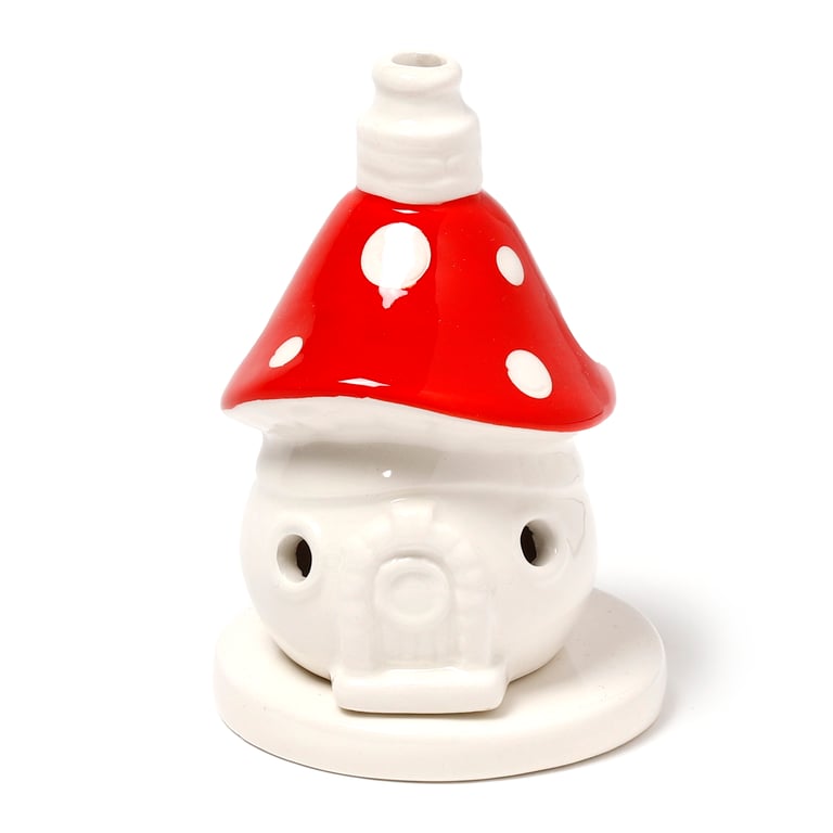 Ceramic Incense Cone Burner - Dolomite Fairy Toadstool House Holder with Smoke Through Openings