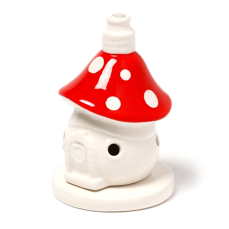 Ceramic Incense Cone Burner - Dolomite Fairy Toadstool House Holder with Smoke Through Openings