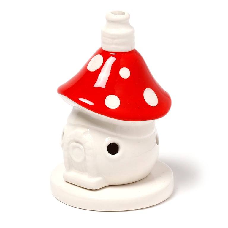 Ceramic Incense Cone Burner - Dolomite Fairy Toadstool House Holder with Smoke Through Openings