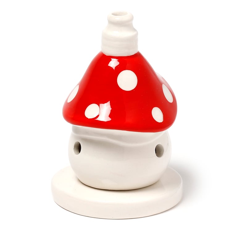 Ceramic Incense Cone Burner - Dolomite Fairy Toadstool House Holder with Smoke Through Openings