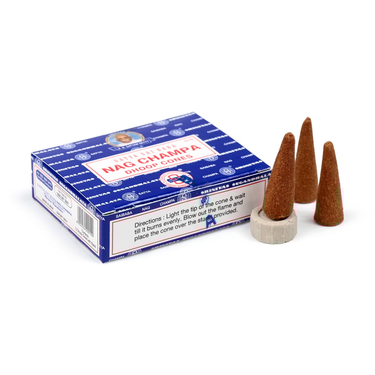 Satya Nag Champa Incense Cones - 12 Pack, Cruelty Free & Vegan, 30 Min Burn Time