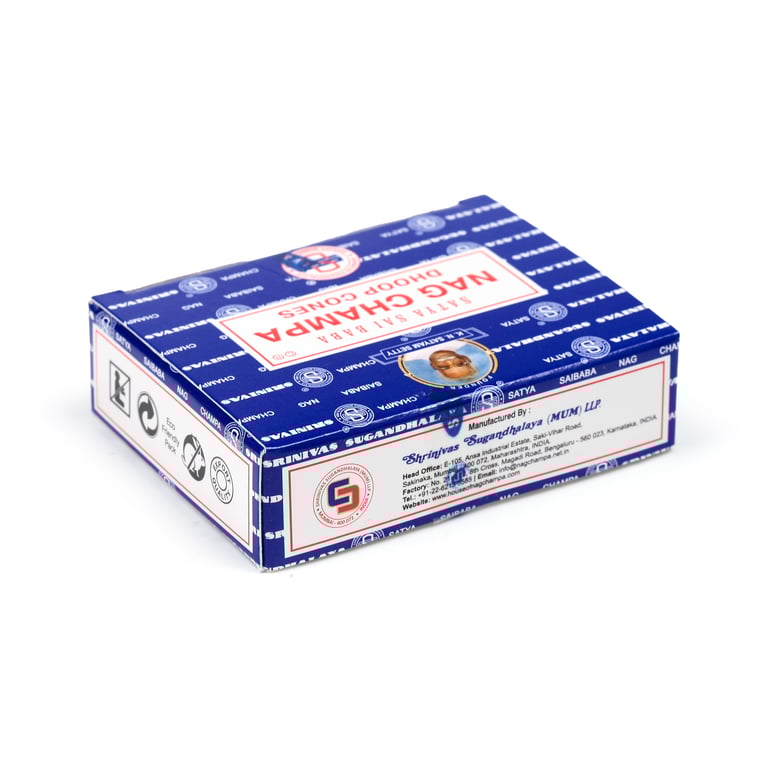 Satya Nag Champa Incense Cones - 12 Pack, Cruelty Free & Vegan, 30 Min Burn Time