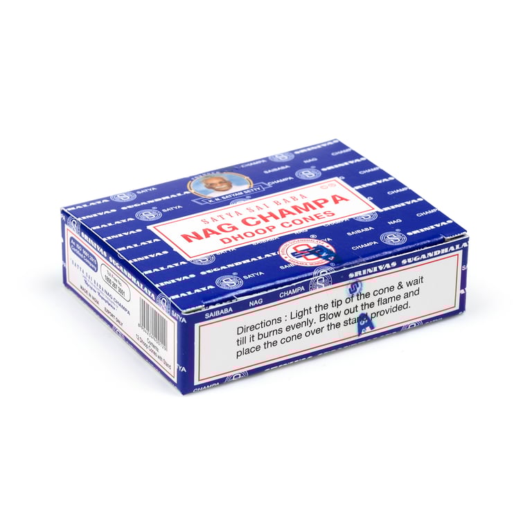 Satya Nag Champa Incense Cones - 12 Pack, Cruelty Free & Vegan, 30 Min Burn Time
