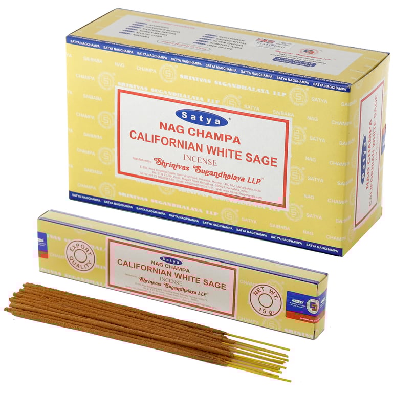 Satya Nag Champa White Sage Incense Sticks - Hand Rolled, Vegan, Cruelty Free, 30 Minute Burn Time