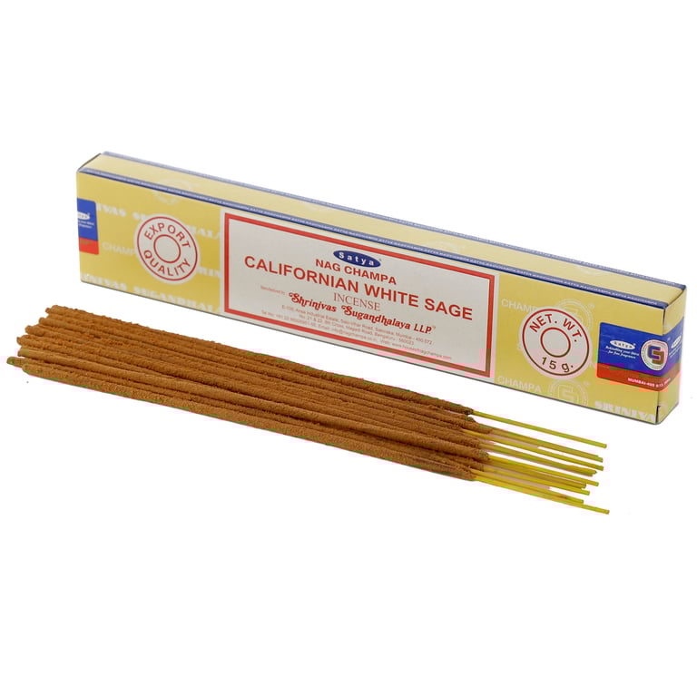 Satya Nag Champa White Sage Incense Sticks - Hand Rolled, Vegan, Cruelty Free, 30 Minute Burn Time