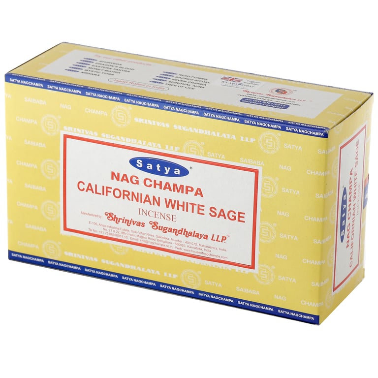 Satya Nag Champa White Sage Incense Sticks - Hand Rolled, Vegan, Cruelty Free, 30 Minute Burn Time