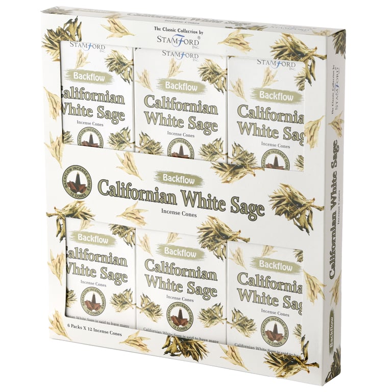 Stamford Backflow Hand Rolled White Sage Incense Cones - 30 Minute Burn Time, Cruelty Free & Vegan