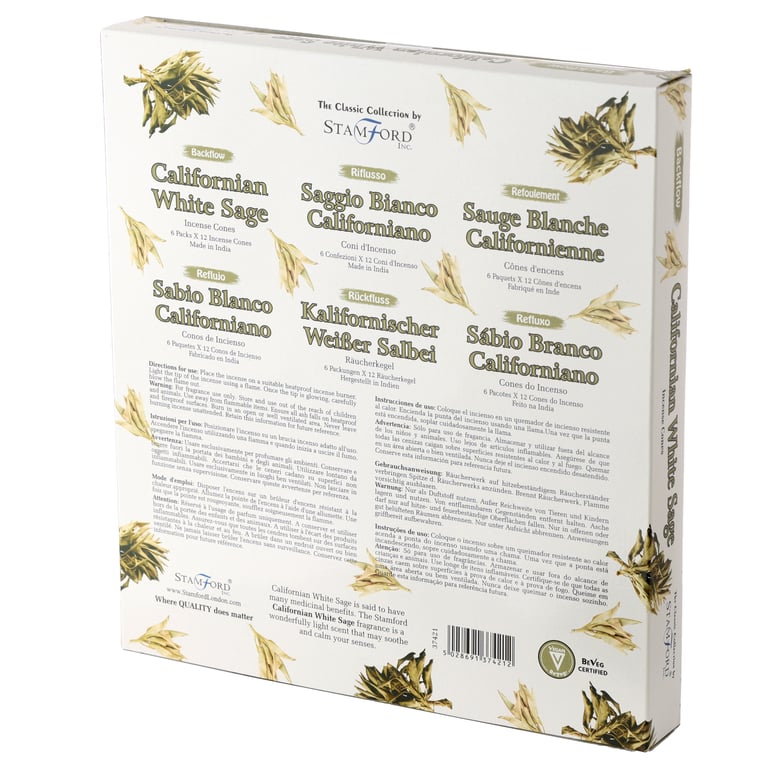 Stamford Backflow Hand Rolled White Sage Incense Cones - 30 Minute Burn Time, Cruelty Free & Vegan