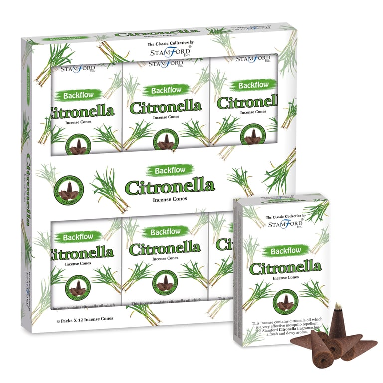 Stamford Backflow Citronella Incense Cones - Cruelty Free & Vegan, 30 Minute Burn Time for Backflow Burners