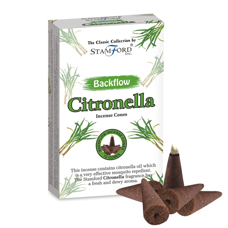 Stamford Backflow Citronella Incense Cones - Cruelty Free & Vegan, 30 Minute Burn Time for Backflow Burners