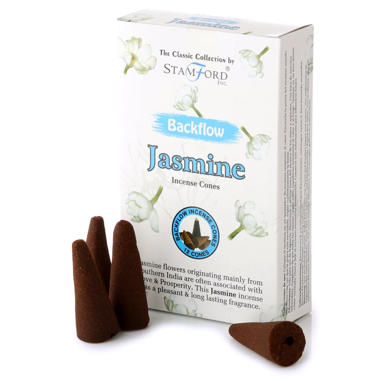 Stamford Backflow Jasmine Incense Cones - Hand Rolled, 30 Minute Burn Time, Cruelty Free & Vegan